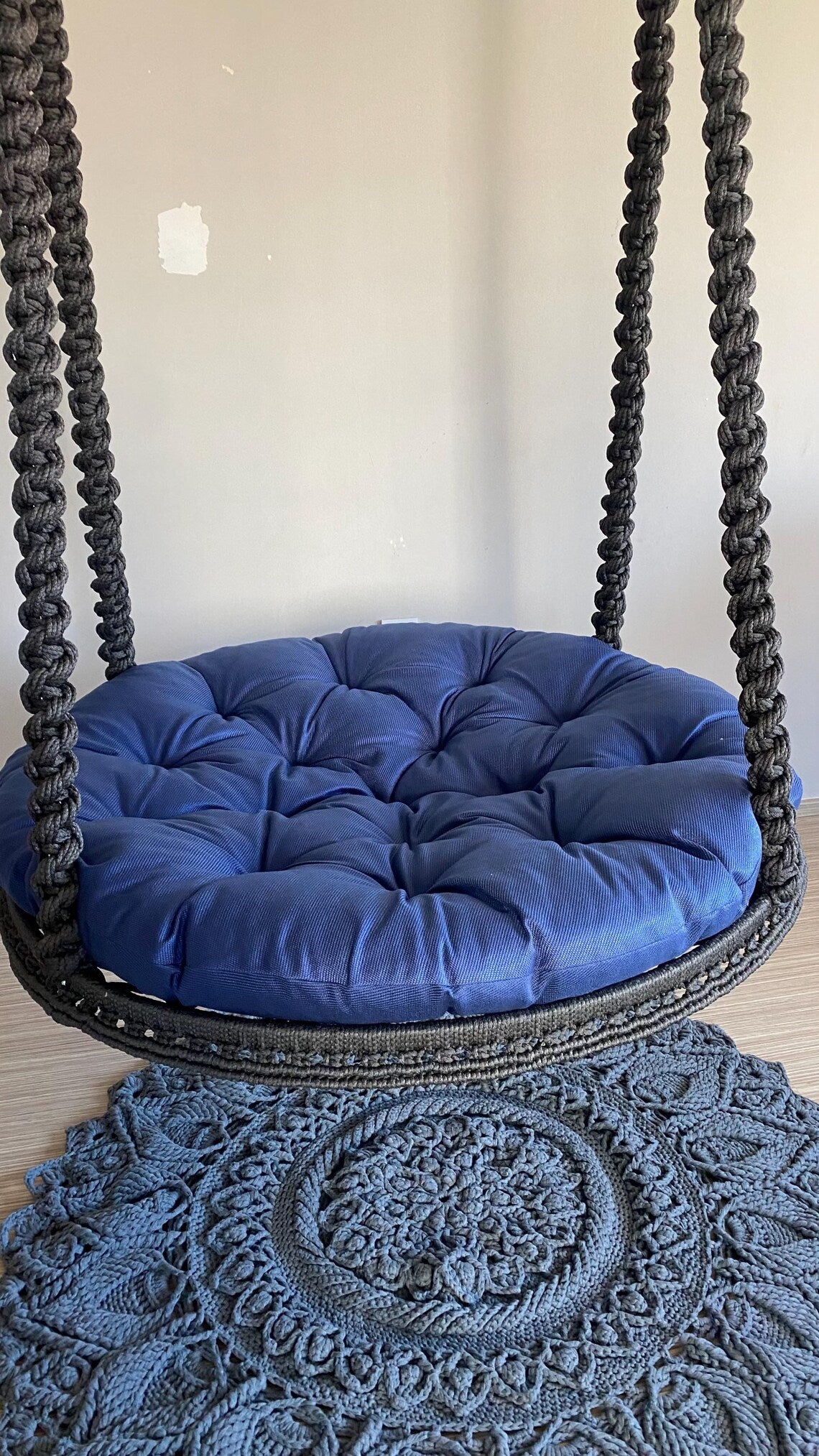 Round Macrame Swing Chair With Mattress For Adults - Leechoo